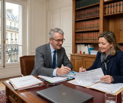 Un particulier en rendez-vous avec un avocat fiscaliste pour choisir son expert en contrôle fiscal